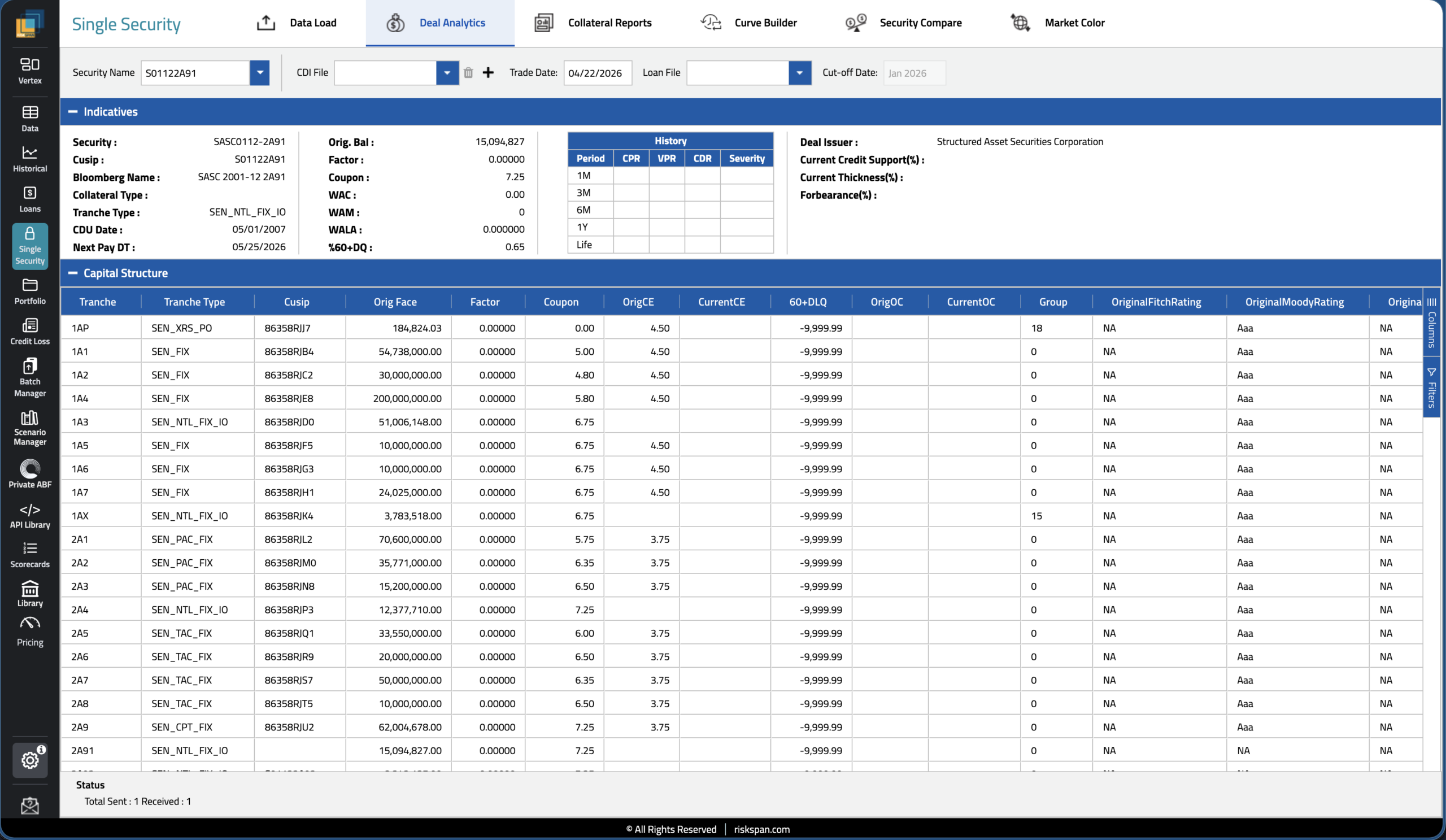 Single Security Analytics — RiskSpan Platform screenshot